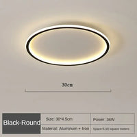 Runde schwarze LED-Deckenleuchte, 30cm, Aluminium, Eisen, 36W, modernes Design.