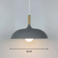 Graue Pendelleuchte, 35 cm, Holzgriff, modernes Design, Innenbeleuchtung, minimalistisch.