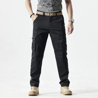 Schwarze Herren-Cargohose, Baumwolle, Taschen, Outdoor, Freizeitmode, robust, bequem.