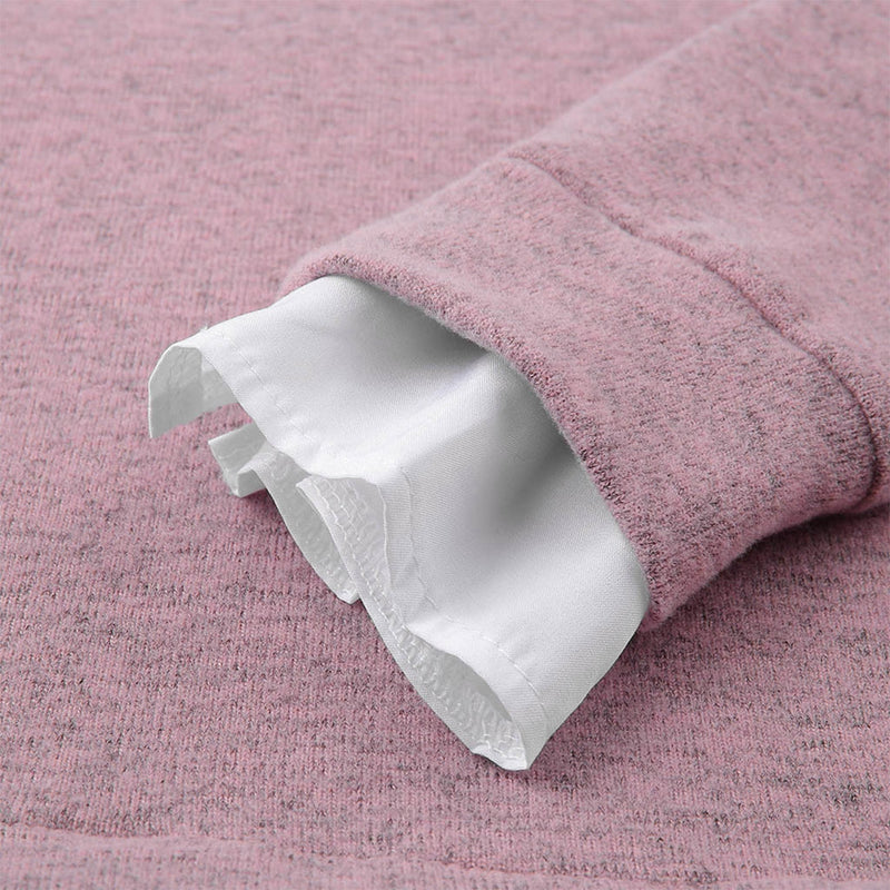 Rosa Strickpullover mit weißem Rüschenärmel, Damenmode, weiches Material, elegantes Design.