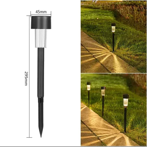 Schwarze Solar-Gartenleuchte, wetterfest, LED, 295mm hoch, ideal für Außenbeleuchtung.