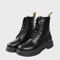 Schwarze Lederstiefel, Schnürung, robuste Sohle, modisch, Unisex, Herbst/Winter.