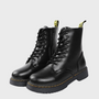 Schwarze Lederstiefel, Schnürung, robuste Sohle, modisch, Unisex, Herbst/Winter.
