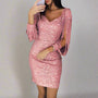 Damenkleid mit Pailletten, V-Ausschnitt, rosa, elegant, Partykleid, Abendmode.