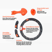 Verstellbarer Fitness-Hoop mit Gewichtshammer, Magnettafel und Erweiterungen, schwarz-orange.