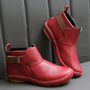 Rote wasserdichte Damen-Stiefeletten aus Leder, flach, modisch, bequem.