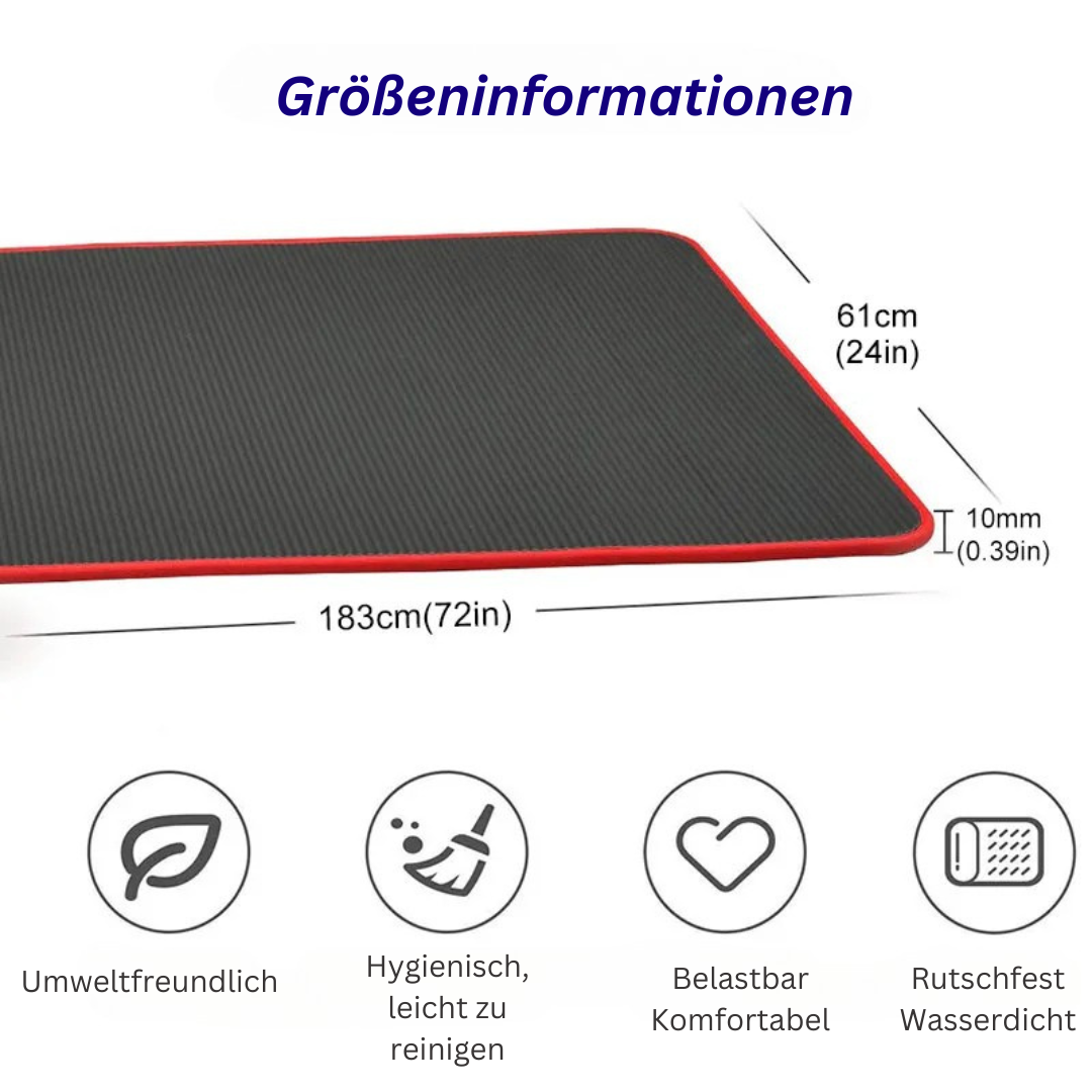 Schwarze Yogamatte mit roten Rändern, rutschfest, wasserfest, 183x61cm, umweltfreundlich.