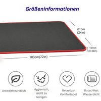 Schwarze Yogamatte mit roten Rändern, rutschfest, wasserfest, 183x61cm, umweltfreundlich.