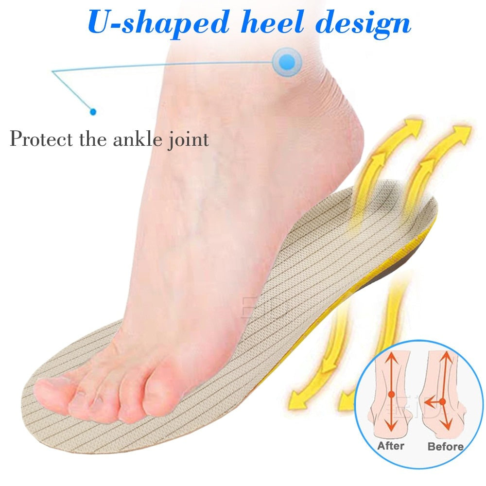 Orthopädische Einlegesohle, U-förmige Fersenkonstruktion, Fußunterstützung, beige, Komfort.