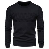 Schwarzer Herrenpullover, Strickmuster, Rundhalsausschnitt, Langarm, modisch, warm.