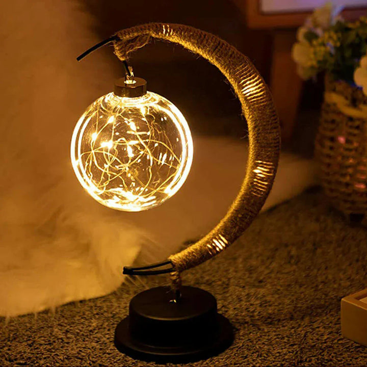 Mondlampe mit LED-Lichterkette, warmweiß, dekorativ, Tischleuchte, modernes Design, Wohnzimmer.
