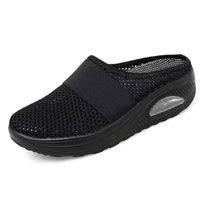 Schwarzer Mesh-Damenschuh, atmungsaktiv, rutschfest, bequem, für Alltag und Freizeit.