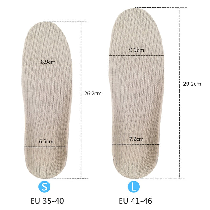 Beige Einlegesohlen, Größen EU 35-46, atmungsaktiv, gepolstert, für Komfort und Unterstützung.