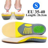 Gel-Einlegesohlen, gelb-grau, EU 35-40, Fußunterstützung, stoßdämpfend, 26,2 cm Länge.