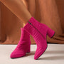 Damen Stiefeletten pink, Strickmuster, Reißverschluss, Blockabsatz, modische Herbstschuhe.