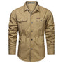 Herrenhemd beige, langarm, Baumwolle, Outdoor, mehrere Taschen, modisch, Herbstkleidung.