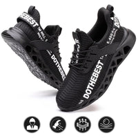 Schwarze Sportschuhe, atmungsaktiv, rutschfest, mit Schriftzug "DOTHEBEST", für Herren.