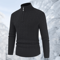 Schwarzer Herren-Strickpullover mit Reißverschluss, Wintermode, warm, elegant, bequem.