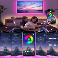 Smart LED-Lichtstreifen, RGB, App-gesteuert, Musik-Synchronisation, Wohnzimmer, stimmungsvolle Beleuchtung.