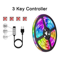 LED-Lichtstreifen mit 3-Tasten-Controller, USB-Anschluss, mehrfarbig, flexibel, energiesparend.