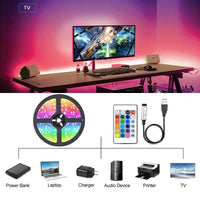 LED-Lichtstreifen mit Fernbedienung, RGB, USB-Anschluss, ideal für TV-Hintergrundbeleuchtung.