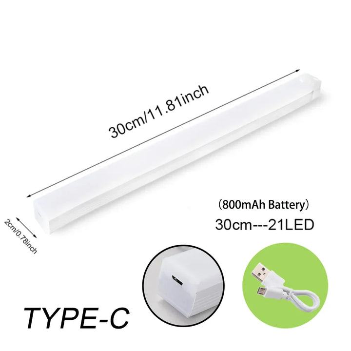 LED-Lichtleiste 30cm, 21 LEDs, USB-C, 800mAh Akku, weiß, energiesparend, kabellos.