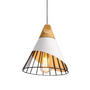 Moderne Hängelampe aus Holz und Metall, schwarz-weiß, mit Glühbirne, skandinavisches Design.