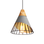 Moderne Hängelampe aus Holz und Metall, konisches Design, E27-Fassung, schwarz-grau.