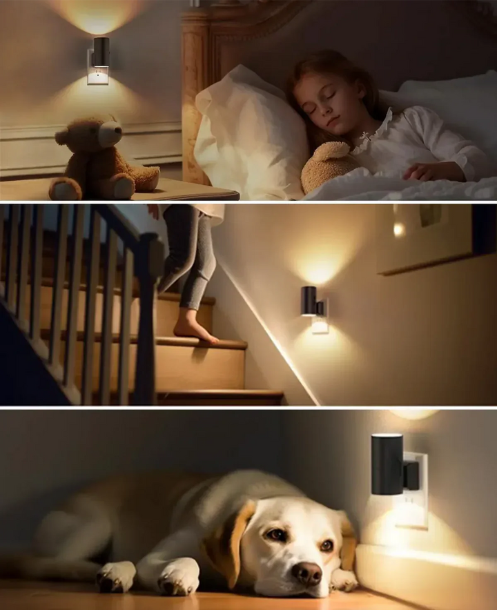 Wandleuchte LED Nachtlicht, schwarz, energiesparend, für Schlafzimmer und Treppenhausbeleuchtung.