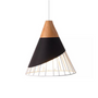 Moderne Hängelampe aus Holz und Metall, schwarz-weiß, skandinavisches Design, Innenbeleuchtung.