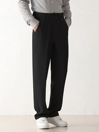 Schwarze Herren-Casual-Hose, Polyester, locker, gerade geschnitten, modisch, Herbstmode.