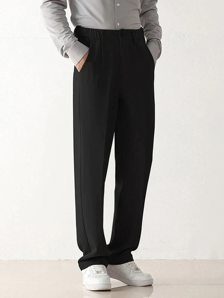 Schwarze Herren-Casual-Hose, Polyester, locker, gerade geschnitten, modisch, Herbstmode.