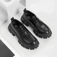 Schwarze Herren-Lederschuhe, klobige Plattform, Retro-Design, Frühling Herbst.