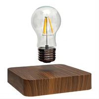 Schwebende Glühbirne auf Holzsockel, magnetische LED-Lampe, moderne Tischdekoration.