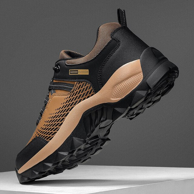 Wasserdichte Herren-Wanderschuhe, braun-schwarz, Leder, rutschfest, Outdoor, 2023.