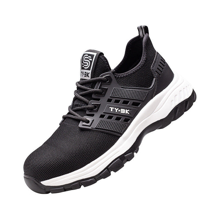 Schwarzer Sportschuh mit weißer Sohle, atmungsaktives Mesh, Herren Sneaker, modisch.
