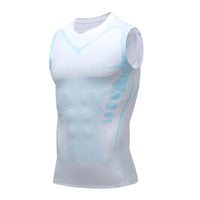 Ärmelloses weißes Kompressionsshirt für Herren, atmungsaktiv, Sportbekleidung, Fitness.