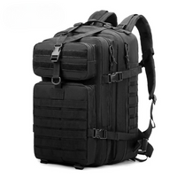 Schwarzer taktischer Rucksack, robust, mit mehreren Fächern, ideal für Outdoor-Aktivitäten.