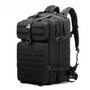 Schwarzer taktischer Rucksack, robust, mit mehreren Fächern, ideal für Outdoor-Aktivitäten.