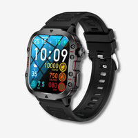 Schwarze Sport-Smartwatch, IP68 wasserdicht, Fitness-Tracker, Outdoor, Schrittzähler, Kalorien.