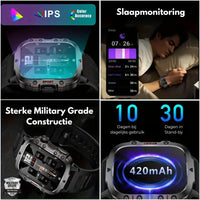 Outdoor-Smartwatch, IP68 wasserdicht, Schlafüberwachung, militärische Bauweise, 420mAh Akku