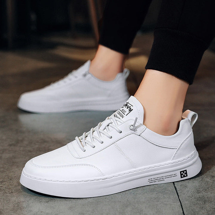 Weiße Ledersneaker für Herren, atmungsaktiv, rutschfest, modisch, Freizeit, vulkanisiert.
