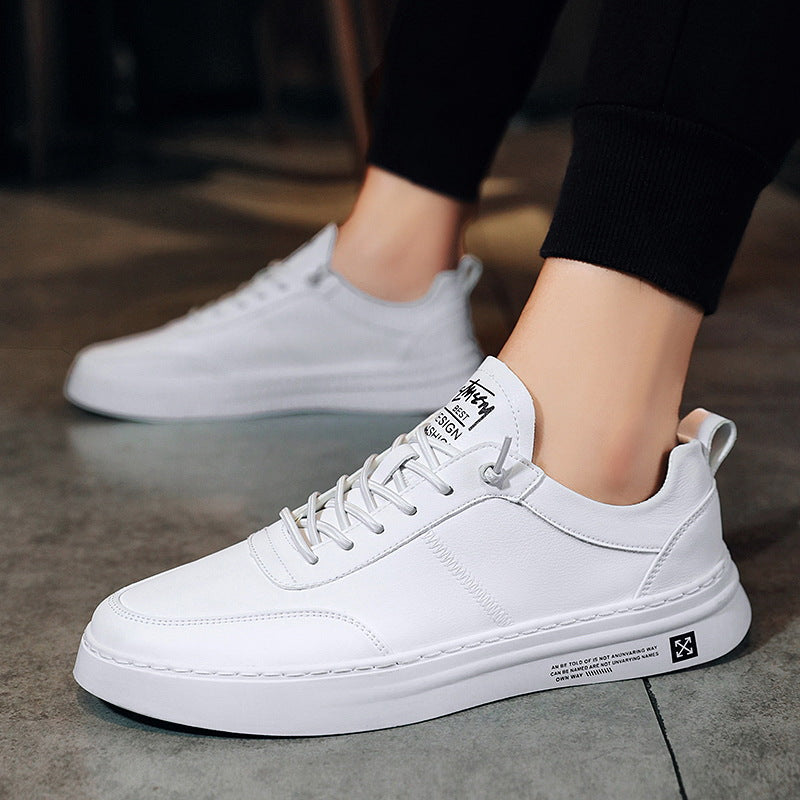 Weiße Ledersneaker für Herren, atmungsaktiv, rutschfest, modisch, Freizeit, vulkanisiert.