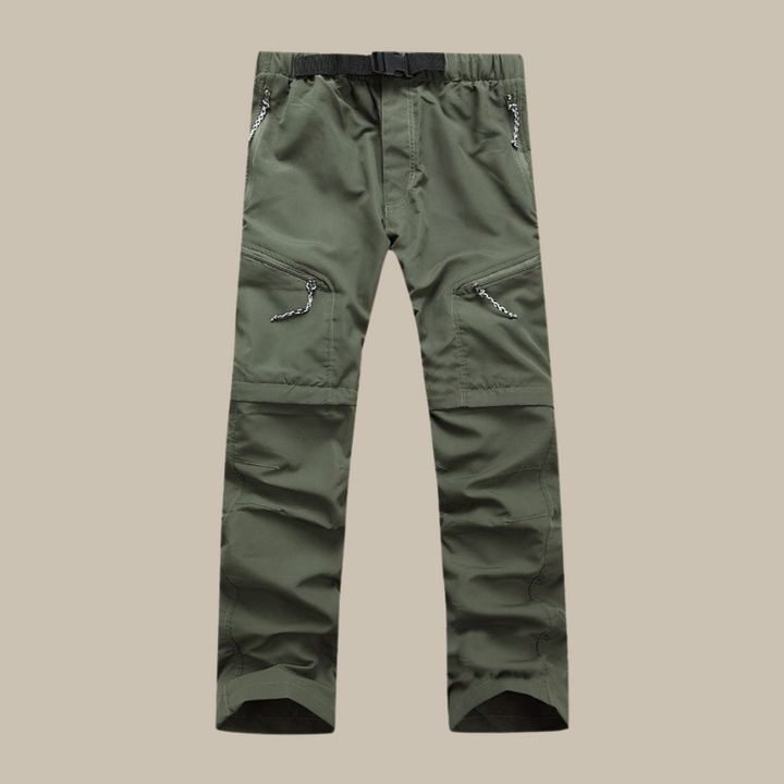 Grüne Outdoor-Hose, Herren, mit Reißverschlusstaschen, strapazierfähiges Material, Wanderhose.