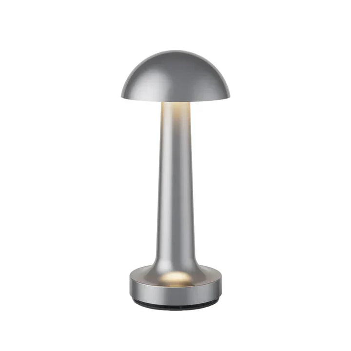 Silberne Tischlampe, pilzförmig, für Restaurant oder Bar, modernes Design, LED-Beleuchtung.