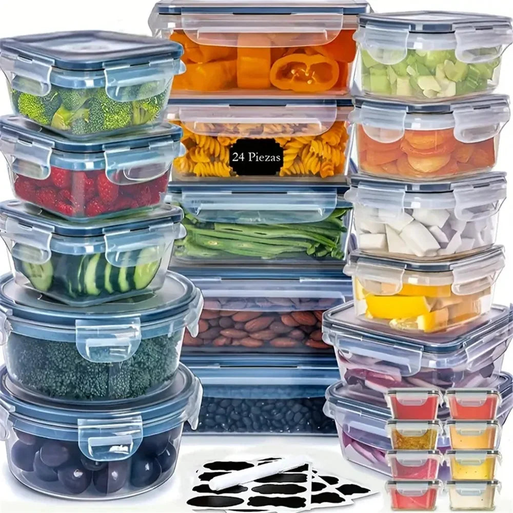 24-teilige Frischhaltedosen-Set aus Glas, stapelbar, mit Deckel, für Lebensmittelaufbewahrung.