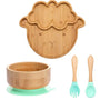 Bambus Kindergeschirr Set, Schaf-Design, Teller, Schüssel, Besteck, umweltfreundlich, rutschfest