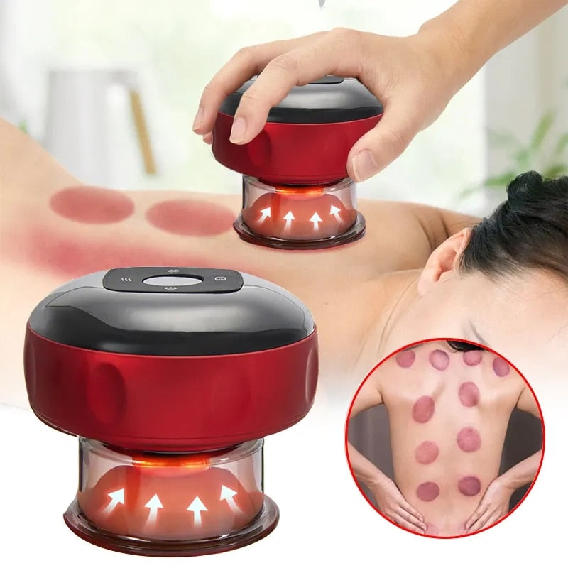 Rotes elektrisches Schröpfgerät, Massagegerät, schmerzlindernd, Wellness, Heimgebrauch.