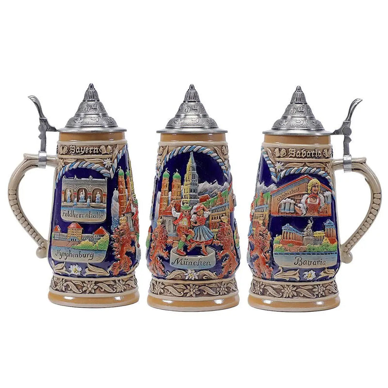 Bierkrug mit Relief & Zinndeckel (0,8 L) – BavariaKrug Oktoberfest 2025