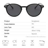 Schwarze runde Sonnenbrille, TR-Rahmen, HD-Gläser, unisex, leicht, modisch.